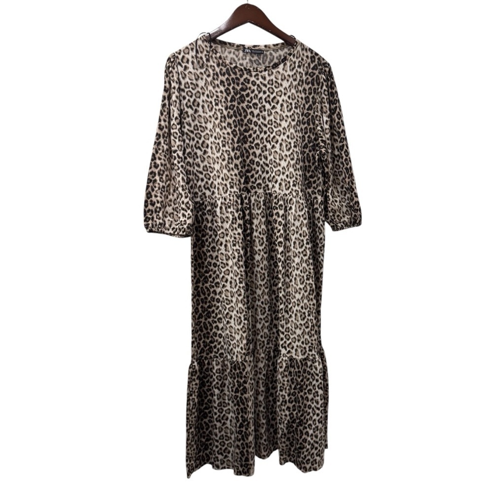 Zara Leopard animal Print Midi Dress size L
